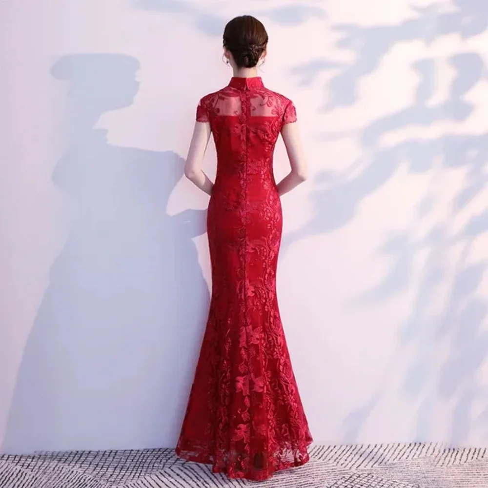 Red Lace Mermaid Chinese dress (cheongsam, qipao), Size S - Picture 7 of 7